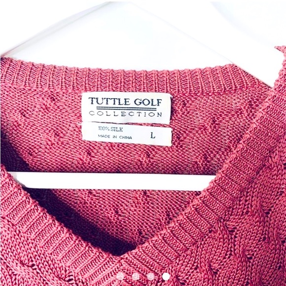 Tuttle 100% Silk Woven V-Neck Golf Sweater Size L in Coral Excellent Condition! - Picture 2 of 4